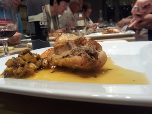 Lapin confit a la biere blonde, kiwis et melon caramelises 2