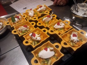 Tartare de melon et kiwi a la vanille et a l'estragon - Mascarpone au sirop de coquelicot