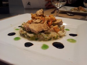 Ecrevisses et pintade en salade d'endives et marron au vinaigre de pommes 2