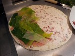 Tortilla, ricotta aux herbes, poireaux et jambon de Parme