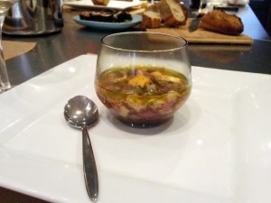 Champignons en vinaigrette d'aneth et magret fumé