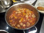 cuisson oignons, poivrons, veau et jus de veau