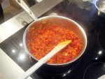 échalotes et poivrons en cuisson